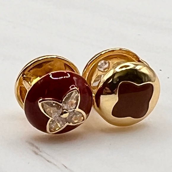 Elegant Red and Gold Floral Earrings - Picture 4 of 6